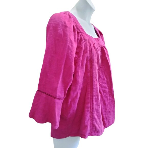 Time & Tru Fuchsia Top Size XXL (20) Square Neck Blouse Ruffled 3/4 Sleeves - Picture 3 of 8